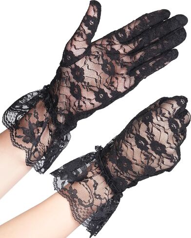 Short Lace Gloves White Lace Gloves for Women Tea Party Floral Elegant Bridal Funeral Glove 1920s For Wedding Evening Dinner Prom Funeral (White) in Saudi Arabia