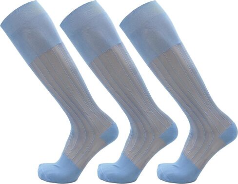 3-Pack Mens Mid Calf Sheer Silk Nylon Dress Socks (White (Style 2)) in Kuwait