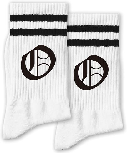Gothic Letter J Striped Socks - Cool Alphabet Novelty Crew Socks for Men & Women - Gift for Gothic Lovers, Family & Friends. (280) in Kuwait