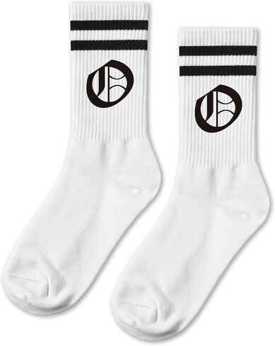 Gothic Letter J Striped Socks - Cool Alphabet Novelty Crew Socks for Men & Women - Gift for Gothic Lovers, Family & Friends. (280) in Kuwait
