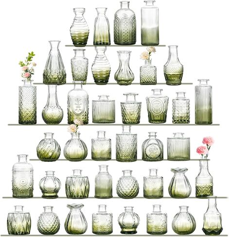 Bud Vases Set of 12,Glass Bud Vases in Bulk,Small Flower Vases for Centerpieces,Mini Vintage Vase for Wedding, Home Table Decor,Christmas,Party Decoration,Gold Amber in Saudi Arabia
