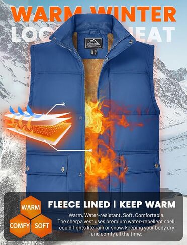 MAGCOMSEN Men's Outerwear Vests Winter Stand Collar Padded Vest Warm Fleece Lined Vests in Saudi Arabia