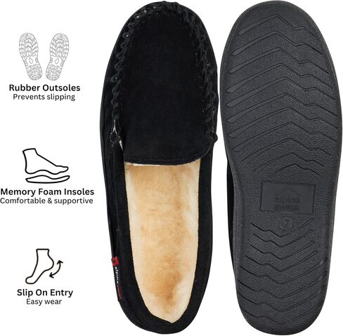 Alpine Swiss Yukon Mens Genuine Suede Shearling Slip On Moccasin Slippers in Kuwait