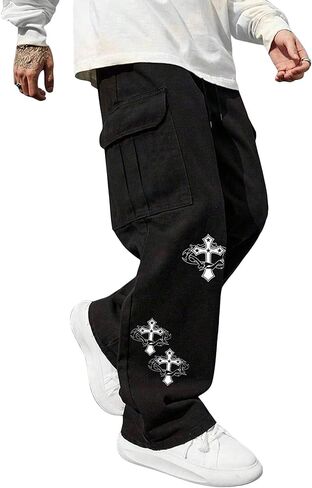 SOLY HUX Men's Y2k Gothic Straight Leg Baggy Cargo Pants with Pocket Hip Hop Outfit Streetwear in Saudi Arabia