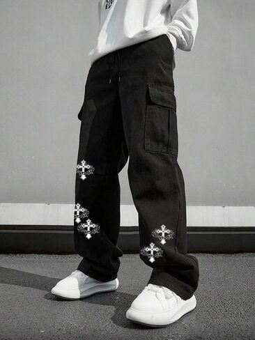 SOLY HUX Men's Y2k Gothic Straight Leg Baggy Cargo Pants with Pocket Hip Hop Outfit Streetwear in Saudi Arabia