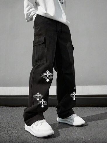 SOLY HUX Men's Y2k Gothic Straight Leg Baggy Cargo Pants with Pocket Hip Hop Outfit Streetwear in Saudi Arabia