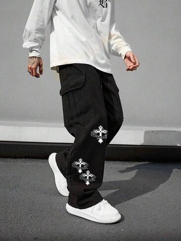 SOLY HUX Men's Y2k Gothic Straight Leg Baggy Cargo Pants with Pocket Hip Hop Outfit Streetwear in Saudi Arabia