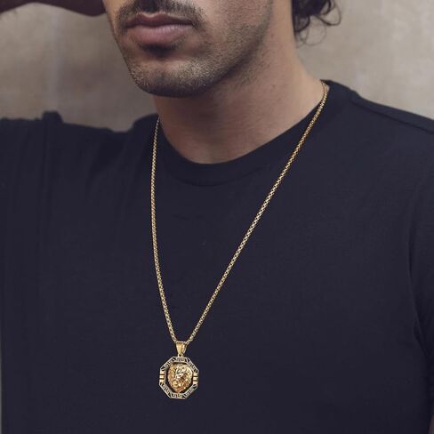 AsAlways 18K Gold Plated Lion Head Necklace Pendant for Men Stainless Steel Hip Hop Rock Lion King Necklaces Charm Animal Amulet Jewelry in Saudi Arabia