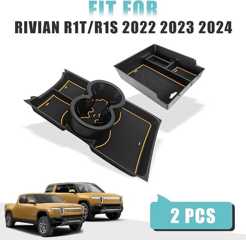 BestEvMod for Rivian R1T & R1S Accessories Center Console Organizer Tray Armrest Storage Box ABS Material with PVC Trim Compatible with Rivian R1T/R1S 2022-2025 Accessories(W/O Coin,Black) in Saudi Arabia