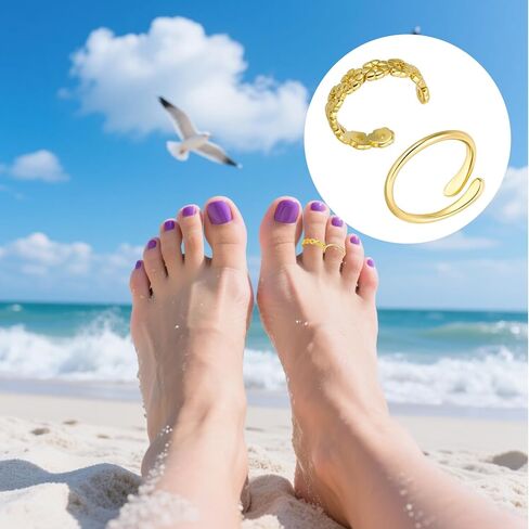 2pcs حلقات إصبع القدم الذهبية ، إسقاط الماء على طراز النحاس القابل للتعديل ، حلقات أصابع القدمين الأنيقة المجوهرات الشاطئية الصيفية للنساء in Kuwait