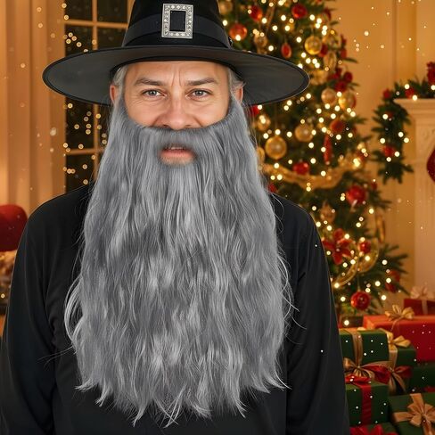 Wizard Beard Curly Long Brown Fake Beard Costume Fake Mustache False Facial Hair Carnival Themed Party Cosplay Halloween Brown(Brown) in Saudi Arabia