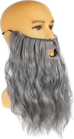Wizard Beard Curly Long Brown Fake Beard Costume Fake Mustache False Facial Hair Carnival Themed Party Cosplay Halloween Brown(Brown) in Saudi Arabia