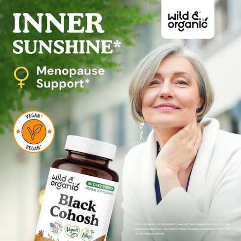 Wild & Organic Black Cohosh for Women Capsules 540 mg - Natural Support - Black Cohosh Root Supplement - Actaea Racemosa Herb - 60 Days of Supply - Vegan, No Fillers, Non-GMO - 60 Count in Saudi Arabia