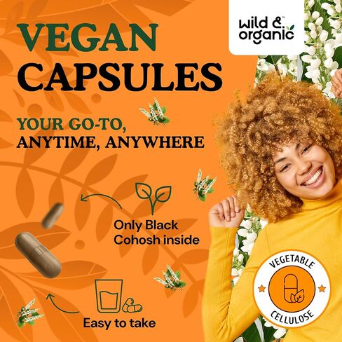 Wild & Organic Black Cohosh for Women Capsules 540 mg - Natural Support - Black Cohosh Root Supplement - Actaea Racemosa Herb - 60 Days of Supply - Vegan, No Fillers, Non-GMO - 60 Count in Saudi Arabia