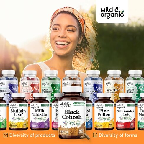 Wild & Organic Black Cohosh for Women Capsules 540 mg - Natural Support - Black Cohosh Root Supplement - Actaea Racemosa Herb - 60 Days of Supply - Vegan, No Fillers, Non-GMO - 60 Count in Saudi Arabia