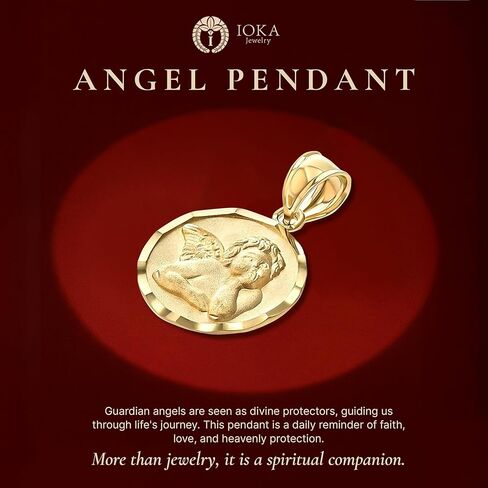 14K Yellow Gold Angel Charm Pendant with 1.2mm Flat Open Wheat Chain Necklace in Saudi Arabia