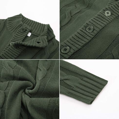 Mens Casual Stand Collar Cardigan Button Down Cable Knitted Sweater in Saudi Arabia