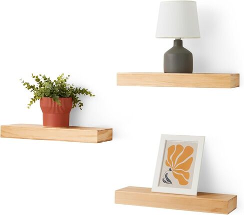 Amazon Basics Wood Floating Wall Shelves, Pack of 3, White, 15.8" x 5" x 1.8" in Saudi Arabia