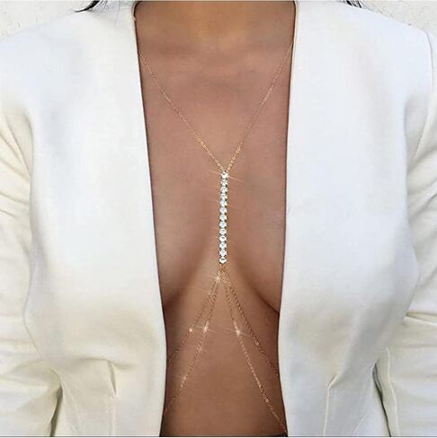 MODRSA Silver Rhinestone Body Chain Jewelry for Women Silver Body Jewelry for Women Sexy Dainty Waist Chain Bra Chains Jewelry Lingerie Summer Bikini Chest Chains Bodychain Trendy Simple in Saudi Arabia