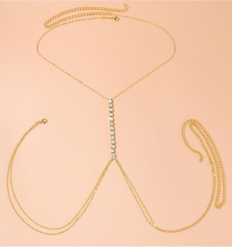 MODRSA Silver Rhinestone Body Chain Jewelry for Women Silver Body Jewelry for Women Sexy Dainty Waist Chain Bra Chains Jewelry Lingerie Summer Bikini Chest Chains Bodychain Trendy Simple in Saudi Arabia