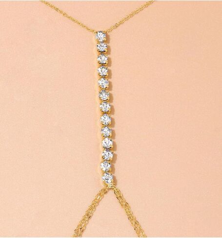 MODRSA Silver Rhinestone Body Chain Jewelry for Women Silver Body Jewelry for Women Sexy Dainty Waist Chain Bra Chains Jewelry Lingerie Summer Bikini Chest Chains Bodychain Trendy Simple in Saudi Arabia