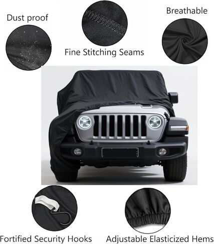 غطاء سيارة Fit FIndoor بديل لسيارة Jeep Wrangler 4 Door 2006-2025 JK JL، غطاء سيارة داخلي فاخر قابل للتمدد مخصص لمقاومة الغبار، المرآب تحت الأرض، عرض السيارة، مناسب للجسم (أسود) in Kuwait
