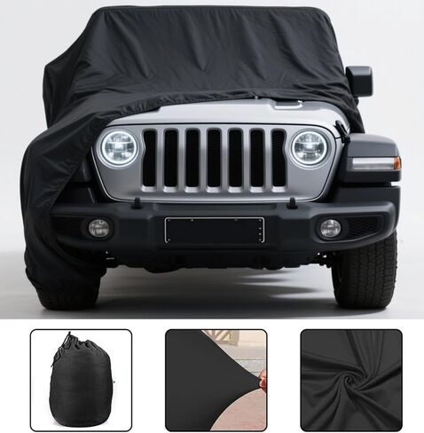 غطاء سيارة Fit FIndoor بديل لسيارة Jeep Wrangler 4 Door 2006-2025 JK JL، غطاء سيارة داخلي فاخر قابل للتمدد مخصص لمقاومة الغبار، المرآب تحت الأرض، عرض السيارة، مناسب للجسم (أسود) in Kuwait