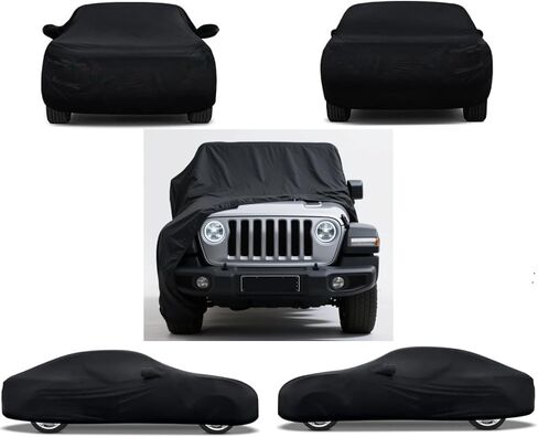 غطاء سيارة Fit FIndoor بديل لسيارة Jeep Wrangler 4 Door 2006-2025 JK JL، غطاء سيارة داخلي فاخر قابل للتمدد مخصص لمقاومة الغبار، المرآب تحت الأرض، عرض السيارة، مناسب للجسم (أسود) in Kuwait