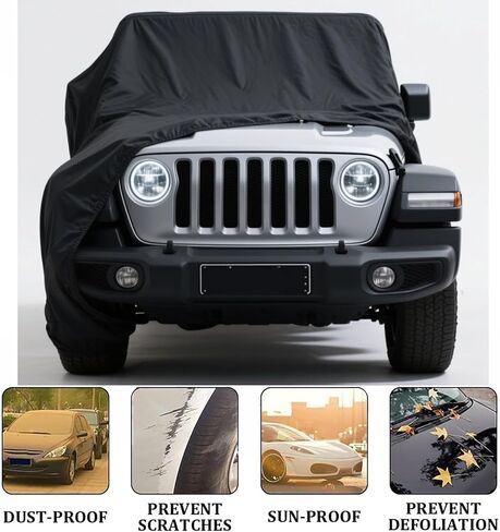 غطاء سيارة Fit FIndoor بديل لسيارة Jeep Wrangler 4 Door 2006-2025 JK JL، غطاء سيارة داخلي فاخر قابل للتمدد مخصص لمقاومة الغبار، المرآب تحت الأرض، عرض السيارة، مناسب للجسم (أسود) in Kuwait