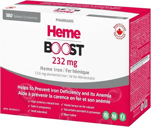 Hemeboost 11.6 مجم (232 مجم حديد الهيم) I 60 قرصًا I مكملات حديد طبيعية عالية الفعالية I امتصاص عالي ولطيف على المعدة I حبوب حديد للبالغين وآمنة للاستخدام في الحمل in Saudi Arabia