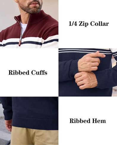 EKLENTSON Men's Sweaters 1/4 Zip Up Striped Long Sleeve Sweatshirts Casual Fall Winter Pullover Polo Sweaters in Saudi Arabia