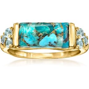 Ross-Simons الفيروز و .70 CT. T.W. حلقة توباز الزرقاء في الذهب 18kt على الجنيه الاسترليني. حجم 9 in Kuwait