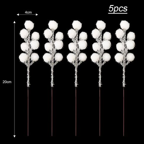 10Pcs White Berry Branches Christmas Artificial DIY Wreath Holly 7 Heads Berries Stem Flowers Gift Xmas Tree Home Party Ornaments (20 * 4cm) in Saudi Arabia