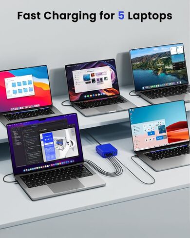 شاحن USB C، محطة شحن BURUDU 100W 6 منافذ USB C، منافذ متعددة مع 3 USB C و3 QC USB A، شاحن حائط USB C سريع محمول PD لأجهزة iPhone14/13/12/11 Pro Max، iPad، iWatch، Pixel Samsung Galaxy in Kuwait