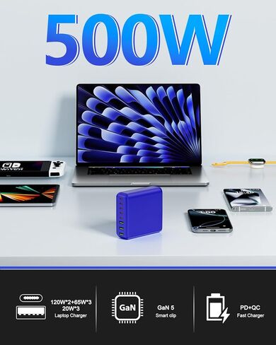 شاحن USB C، محطة شحن BURUDU 100W 6 منافذ USB C، منافذ متعددة مع 3 USB C و3 QC USB A، شاحن حائط USB C سريع محمول PD لأجهزة iPhone14/13/12/11 Pro Max، iPad، iWatch، Pixel Samsung Galaxy in Kuwait