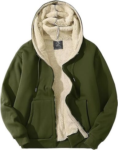 PEHMEA Men's Warm Thicken Fleece Hoodie Sherpa Lined Full-Zip Sweatshirt Jacket in Kuwait
