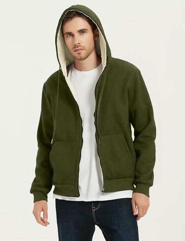 PEHMEA Men's Warm Thicken Fleece Hoodie Sherpa Lined Full-Zip Sweatshirt Jacket in Kuwait