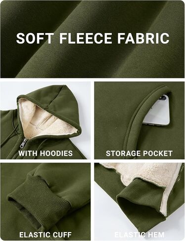 PEHMEA Men's Warm Thicken Fleece Hoodie Sherpa Lined Full-Zip Sweatshirt Jacket in Kuwait