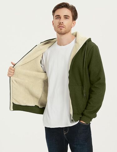 PEHMEA Men's Warm Thicken Fleece Hoodie Sherpa Lined Full-Zip Sweatshirt Jacket in Kuwait