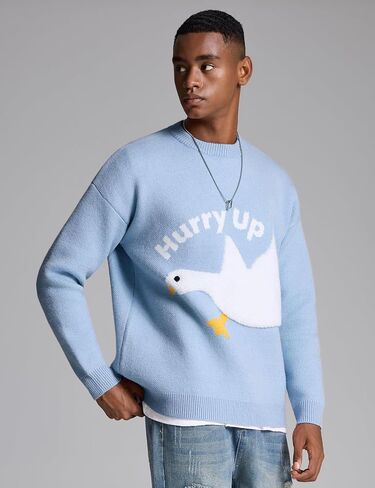 Yimoon Mens Oversized Graphic Sweater Unisex Long Sleeve Knit Vintage Pullover Y2K Aesthetic Jumper Tops in Saudi Arabia