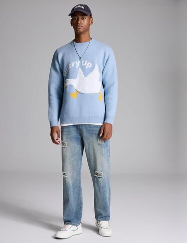 Yimoon Mens Oversized Graphic Sweater Unisex Long Sleeve Knit Vintage Pullover Y2K Aesthetic Jumper Tops in Saudi Arabia