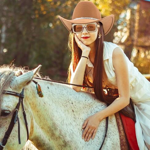 Hercicy 3 Pcs Cowboy Hat Cowgirl Boots Earrings Rhinestone Sunglasses Women Country Western Theme Party Rodeo Outfit Supplies in Saudi Arabia