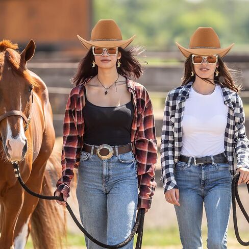 Hercicy 3 Pcs Cowboy Hat Cowgirl Boots Earrings Rhinestone Sunglasses Women Country Western Theme Party Rodeo Outfit Supplies in Saudi Arabia