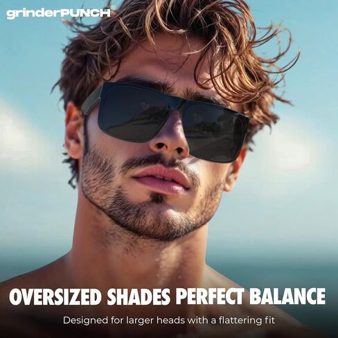grinderPUNCH XL Men's Big Wide Frame Black Sunglasses - Extra Large Square 148mm in Saudi Arabia