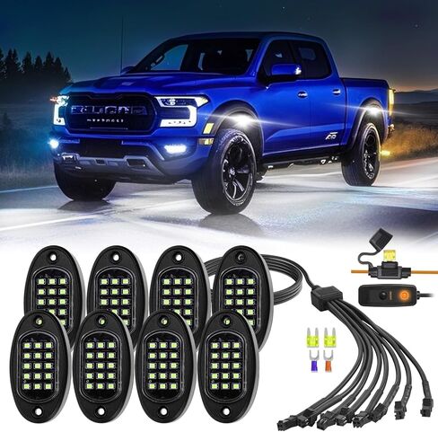 4 Pods Full Angle RGB LED Rock Lights for Jeep Truck ATV UTV RZR Offroad Golf Cart SXS, Waterproof Multicolor Neon Underglow Kit with APP/RF Remote, 12Volt Underbody Lights in Saudi Arabia