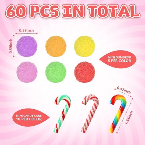 Giegxin 60 Pcs Christmas Fake Candy Mini Christmas Candy Cane Gumdrops Decor Colorful Fake Gumdrops Spice Drops Ornaments for DIY Craft Xmas Tree Hanging Party Decoration(Gummy) in Saudi Arabia
