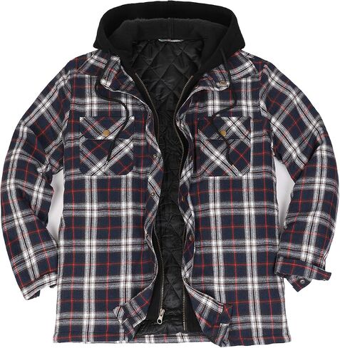 ZENTHACE Men's Thicken Plaid Hooded Flannel Shirt Jacket with Quilted Lined,Zipper&Snap in Kuwait