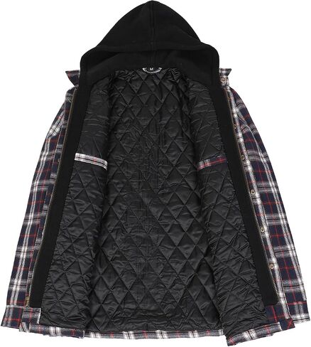 ZENTHACE Men's Thicken Plaid Hooded Flannel Shirt Jacket with Quilted Lined,Zipper&Snap in Kuwait