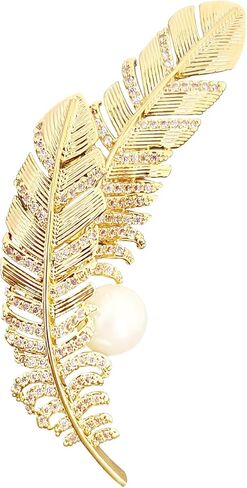 الذهب ورقة بروش دبابيس للنساء كريستال مكعب زركونيا المياه العذبة اللؤلؤ التلبيب دبابيس التبعي البدلة البلوزات Broche فساتين السترات المعاطف زي الزفاف حفلة عيد ميلاد مجوهرات السيدات الهدايا in Kuwait