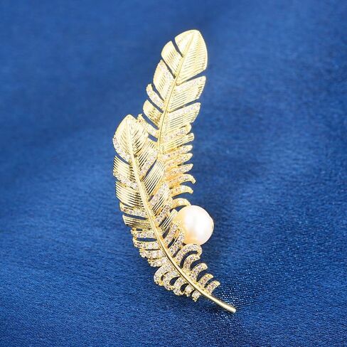 الذهب ورقة بروش دبابيس للنساء كريستال مكعب زركونيا المياه العذبة اللؤلؤ التلبيب دبابيس التبعي البدلة البلوزات Broche فساتين السترات المعاطف زي الزفاف حفلة عيد ميلاد مجوهرات السيدات الهدايا in Kuwait